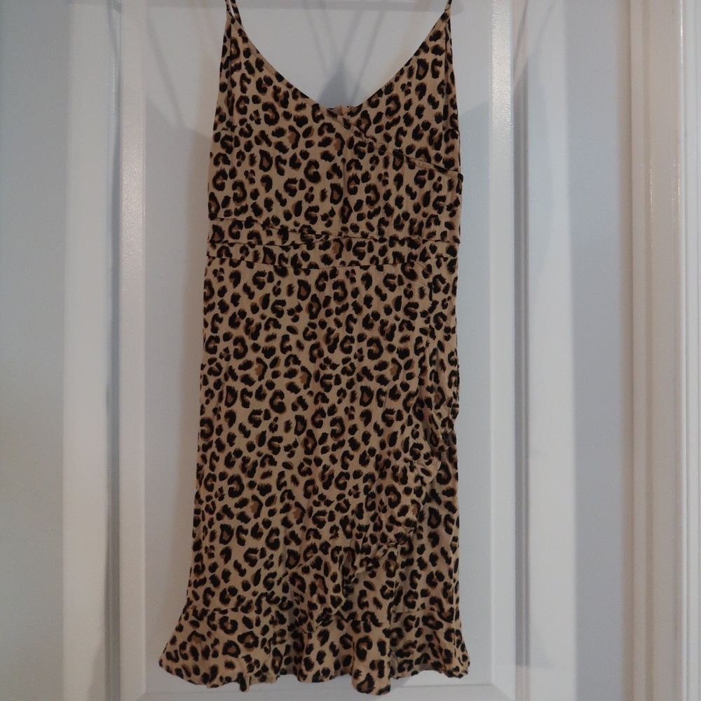 Spaghetti Strap Faux Wrap Cheetah Print Mini Dress